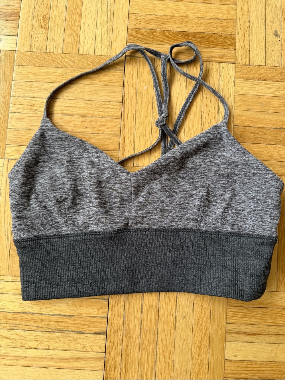 ALO Yoga Heather Charcoal Strappy Sports Bralette